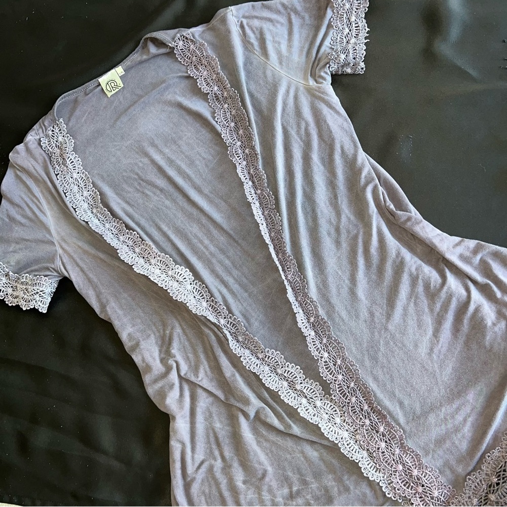 Size XL Women's Lace-Trim Lilac Sleep Robe Kimono Style Boho Bohemian